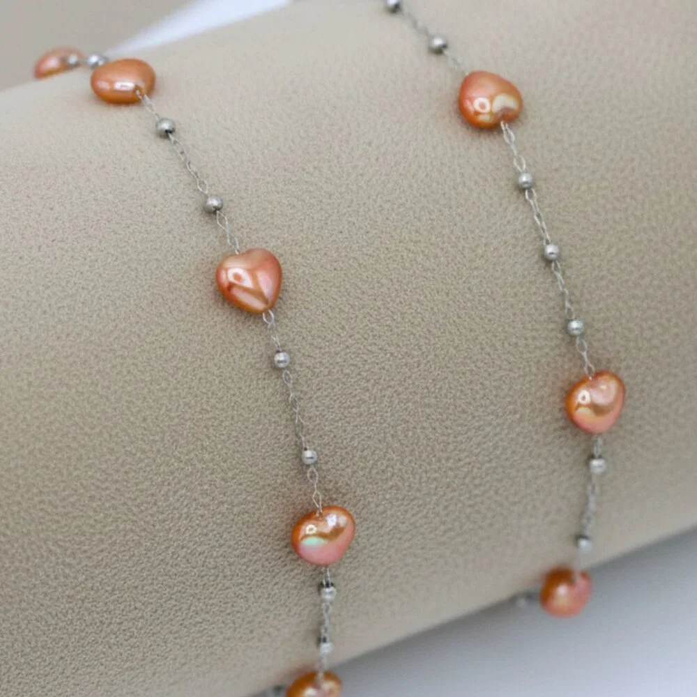 💖PEACH ORANGE HEART PEARL Minimalist Jewelry Set - Bracelet & Anklet, RC102